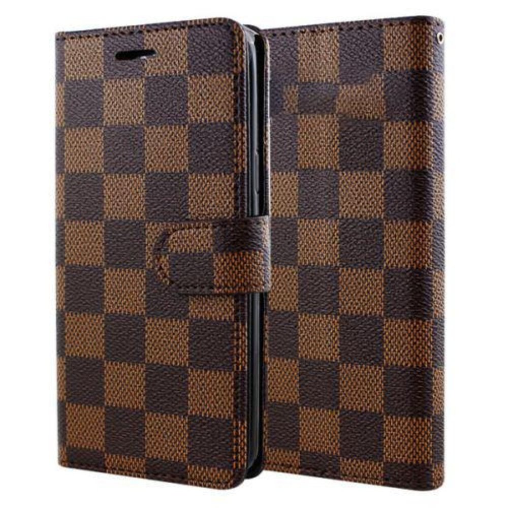 iPhone 16 models Valreda Luxion Brown Checker wallet case with credit ca…